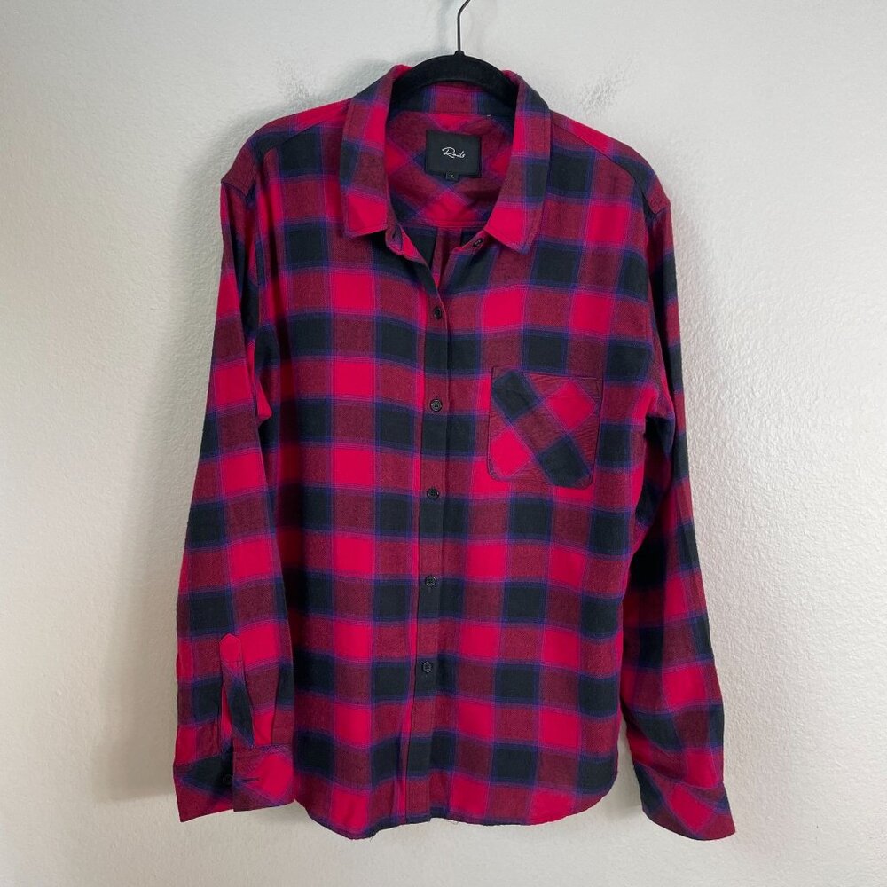 Rails Womens Large Milo Black Cherry Violet‎ Plaid Button Up Flannel Shirt Top